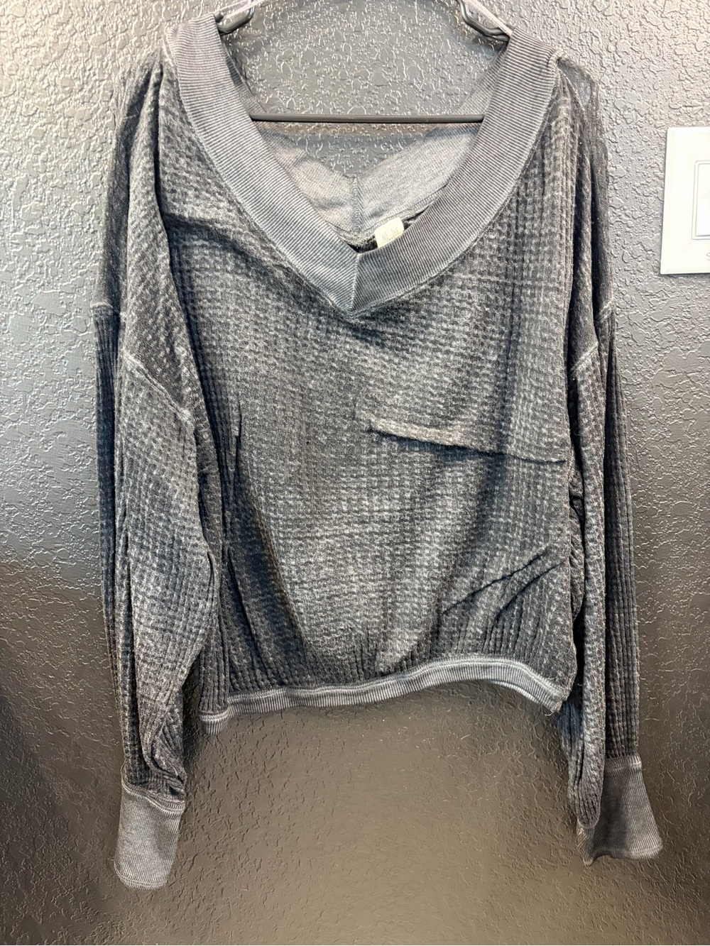 We The Free Washed black Waffle V-Neck Top
